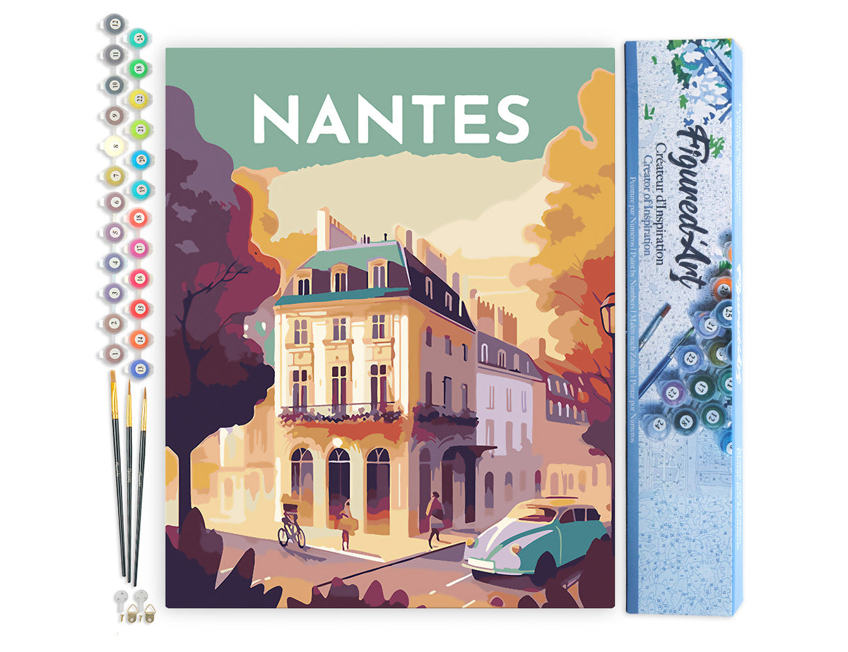 Malen nach Zahlen 40x50cm ohne Keilrahmen Figured’Art Vintage-Poster Nantes - Kidis Art