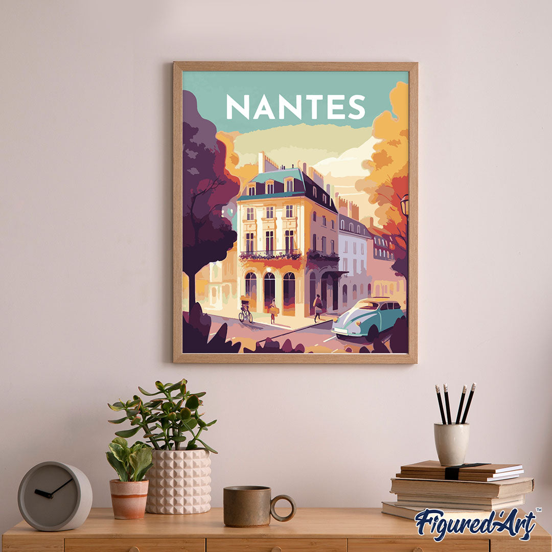 Malen nach Zahlen 40x50cm ohne Keilrahmen Figured’Art Vintage-Poster Nantes - Kidis Art