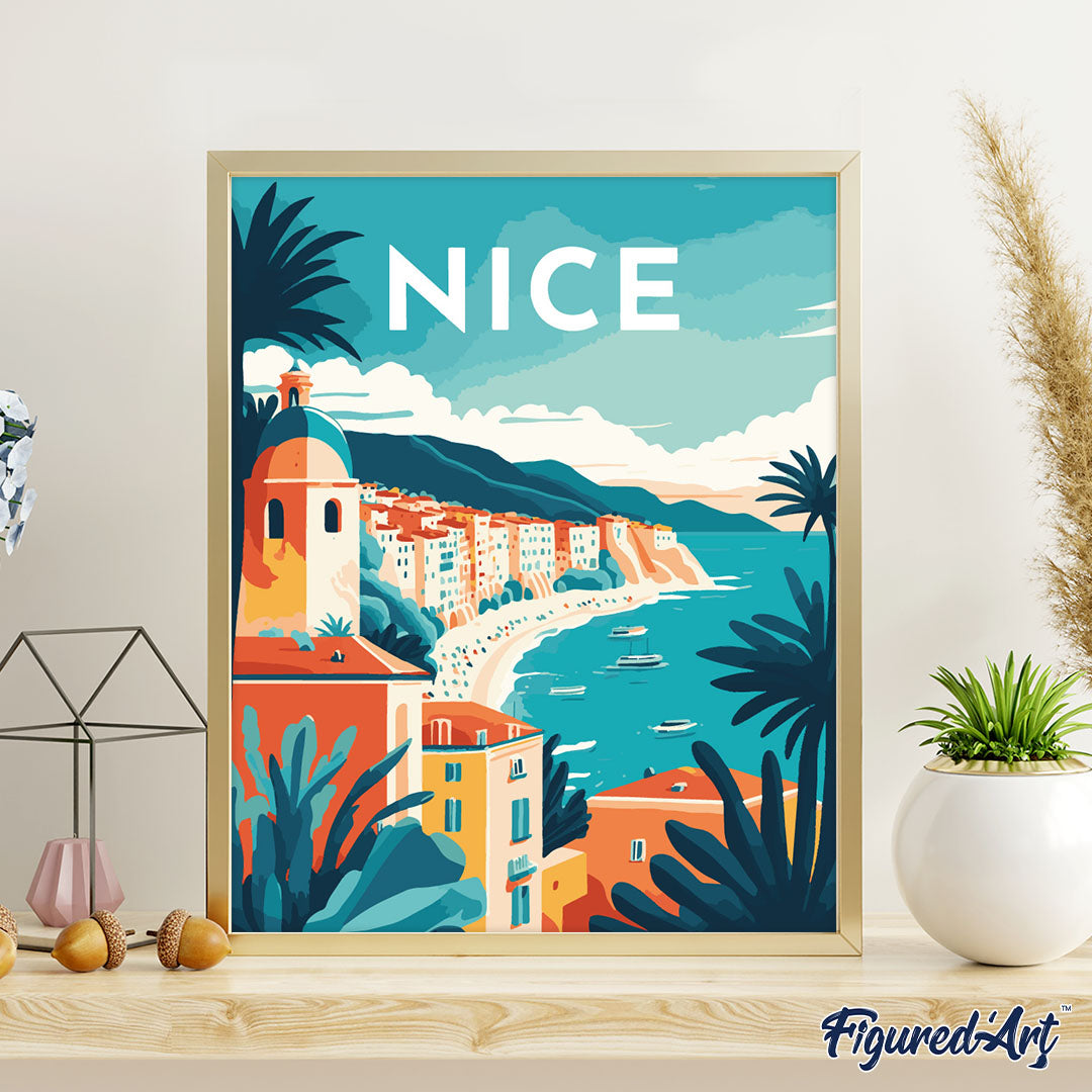 Malen nach Zahlen 40x50cm auf Keilrahmen gespannt Figured’Art Reiseplakat Nizza - Kidis Art