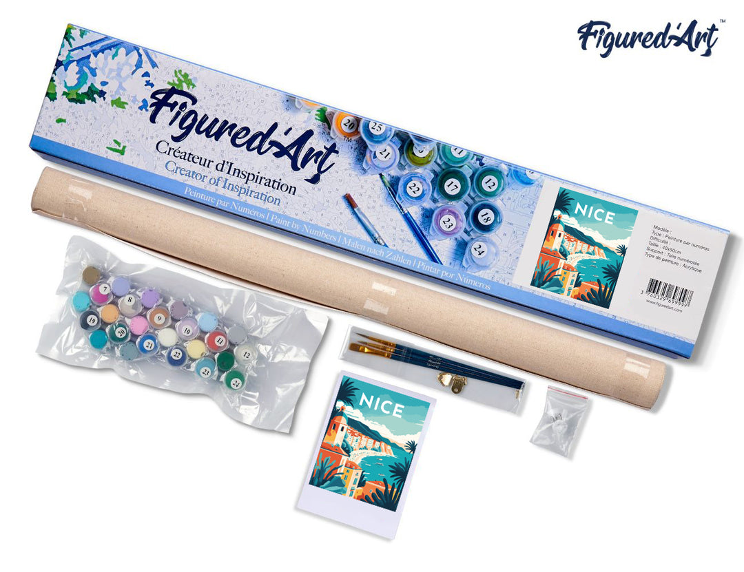 Malen nach Zahlen 40x50cm ohne Keilrahmen Figured’Art Reiseplakat Nizza