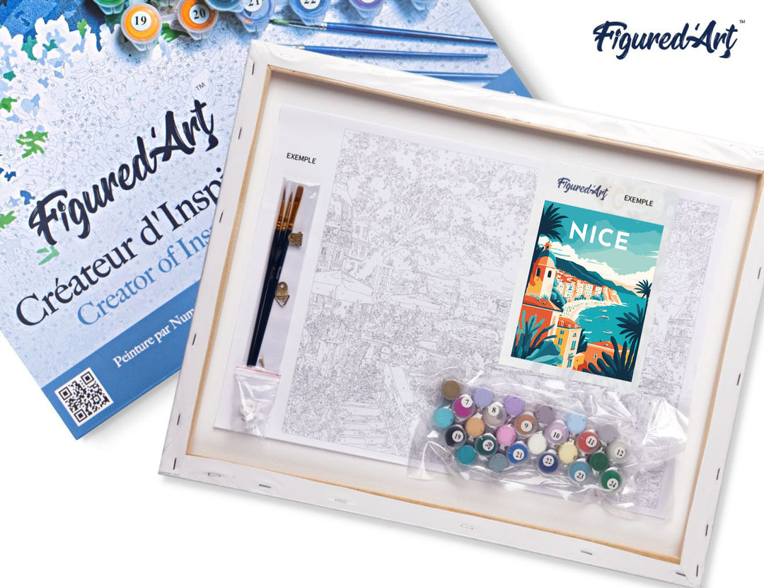 Malen nach Zahlen 40x50cm auf Keilrahmen gespannt Figured’Art Reiseplakat Nizza