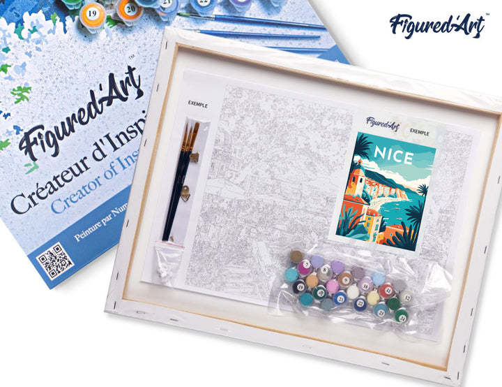 Malen nach Zahlen 40x50cm auf Keilrahmen gespannt Figured’Art Reiseplakat Nizza