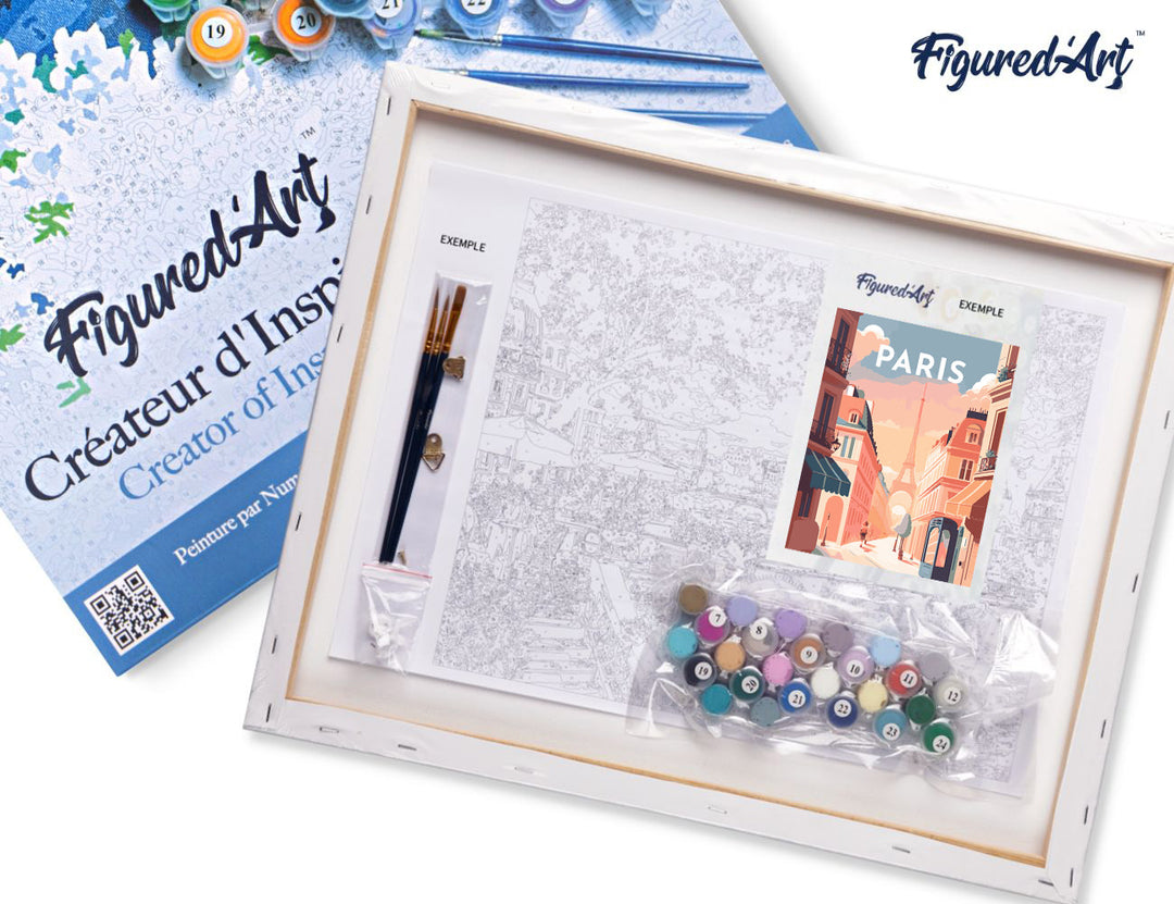 Malen nach Zahlen 40x50cm auf Keilrahmen gespannt Figured’Art Reiseplakat Paris I