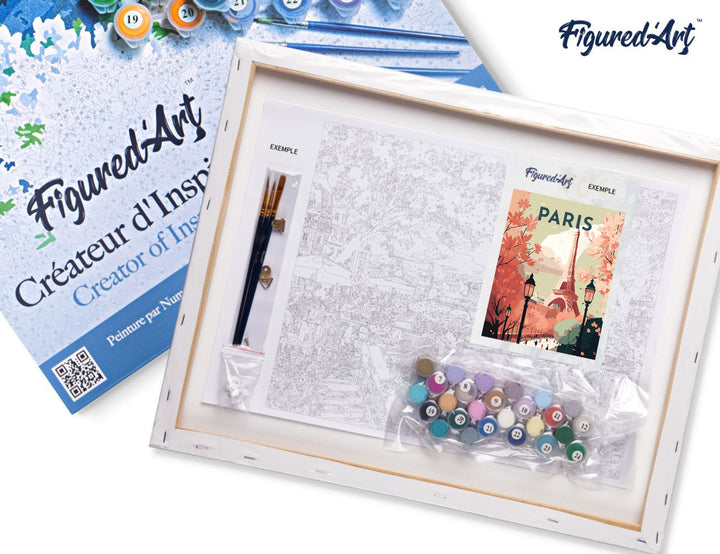 Figured’Art Malen Nach Zahlen Set 40x50 cm Keilrahmen Reiseplakat Paris II Komplett-Set Farben Leinwand Pinsel - Kidis Art