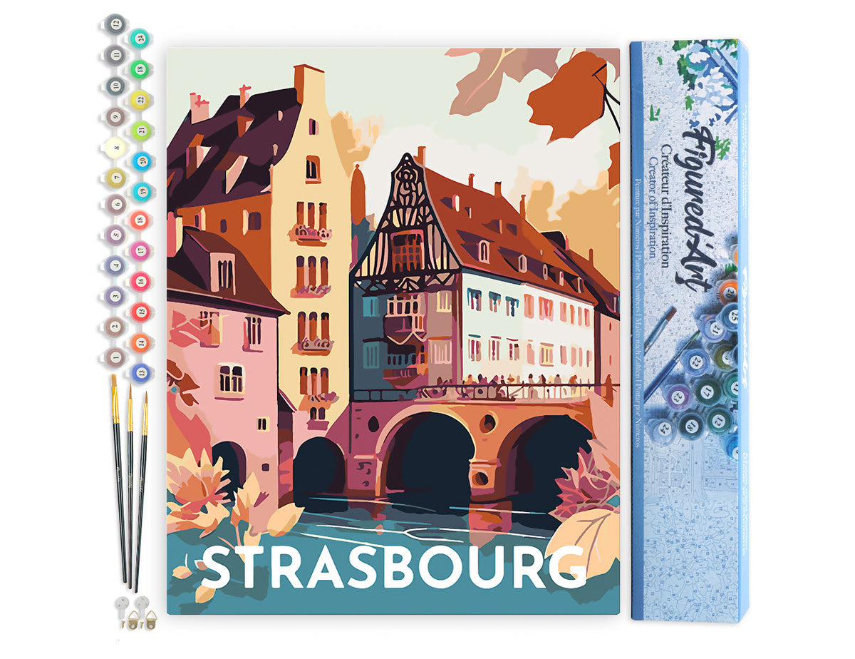 Malen nach Zahlen 40x50cm ohne Keilrahmen Figured’Art Vintage-Poster Straßburg - Kidis Art