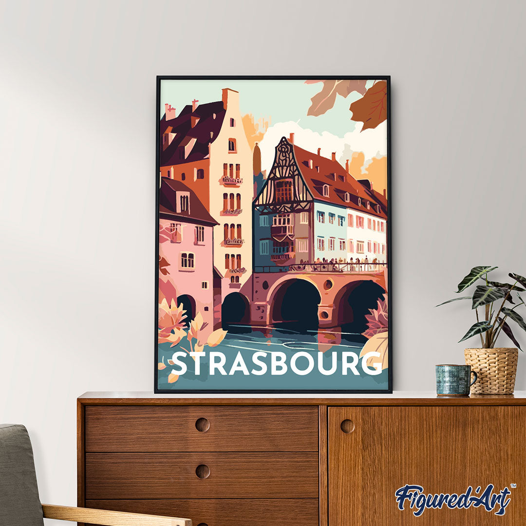 Malen nach Zahlen 40x50cm auf Keilrahmen gespannt Figured’Art Vintage-Poster Straßburg