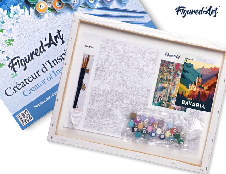 Malen nach Zahlen 40x50cm auf Keilrahmen gespannt Figured’Art Vintage-Poster Bayern