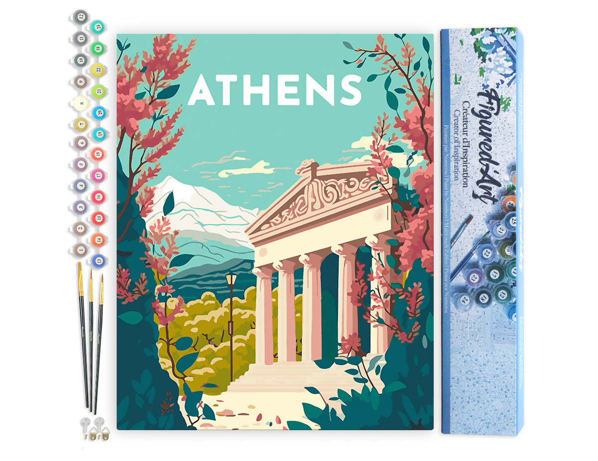 Malen nach Zahlen 40x50cm ohne Keilrahmen Figured’Art Vintage-Poster Athen - Kidis Art