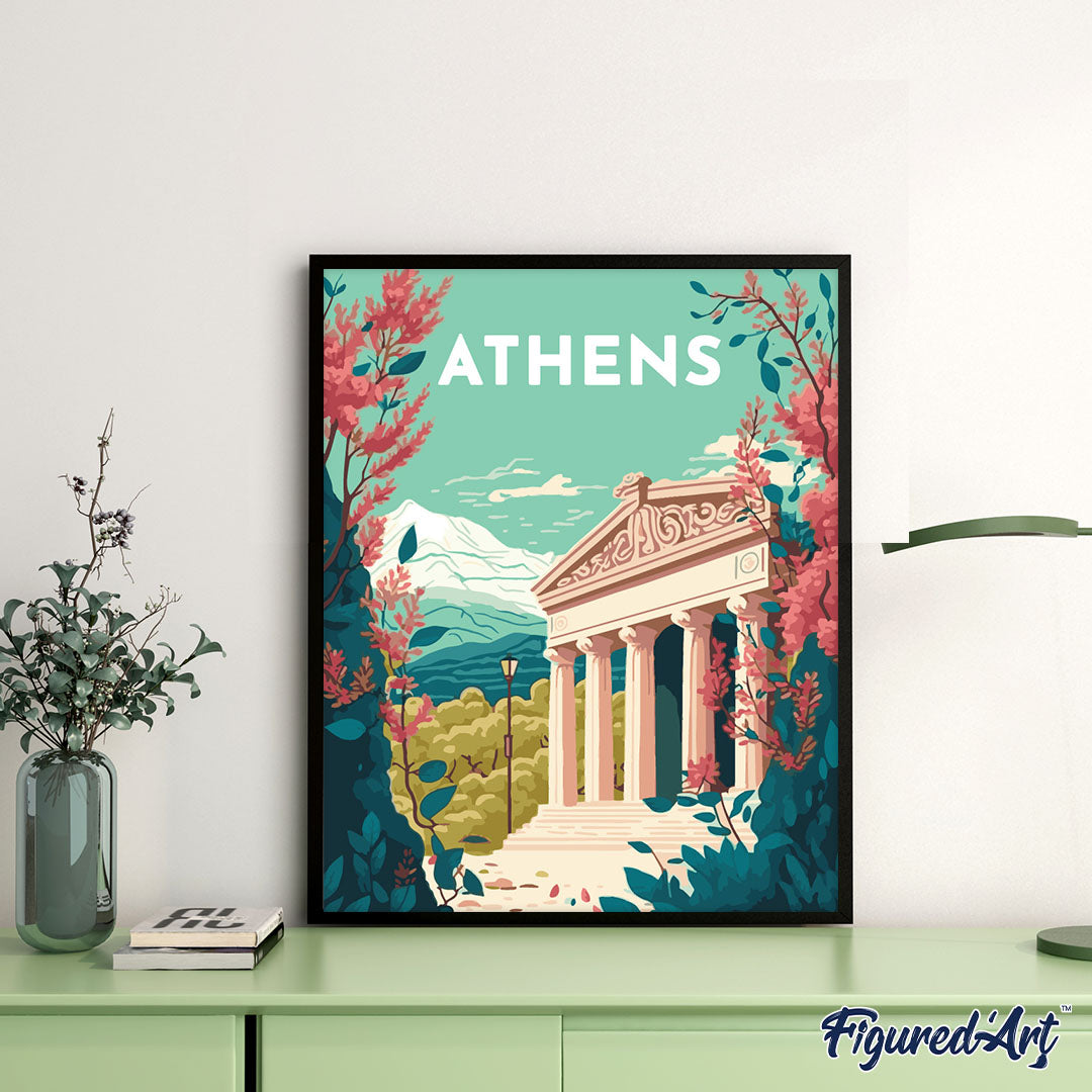 Malen nach Zahlen 40x50cm ohne Keilrahmen Figured’Art Vintage-Poster Athen