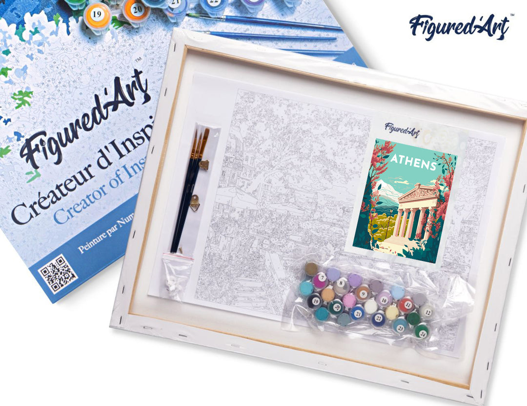 Malen nach Zahlen 40x50cm auf Keilrahmen gespannt Figured’Art Vintage-Poster Athen
