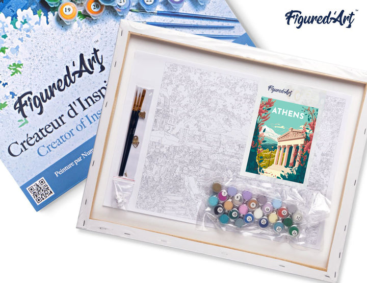 Malen nach Zahlen 40x50cm auf Keilrahmen gespannt Figured’Art Vintage-Poster Athen
