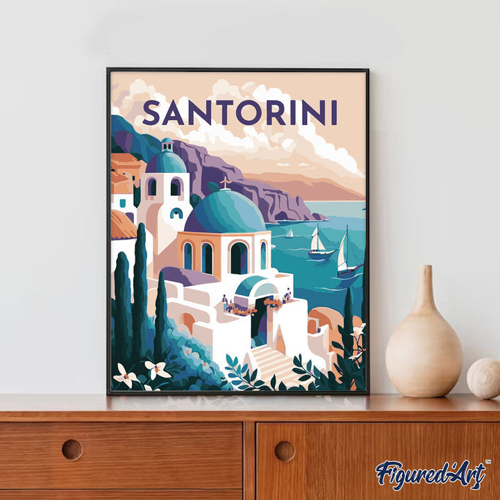 Malen nach Zahlen 40x50cm ohne Keilrahmen Figured’Art Reiseplakat Santorini