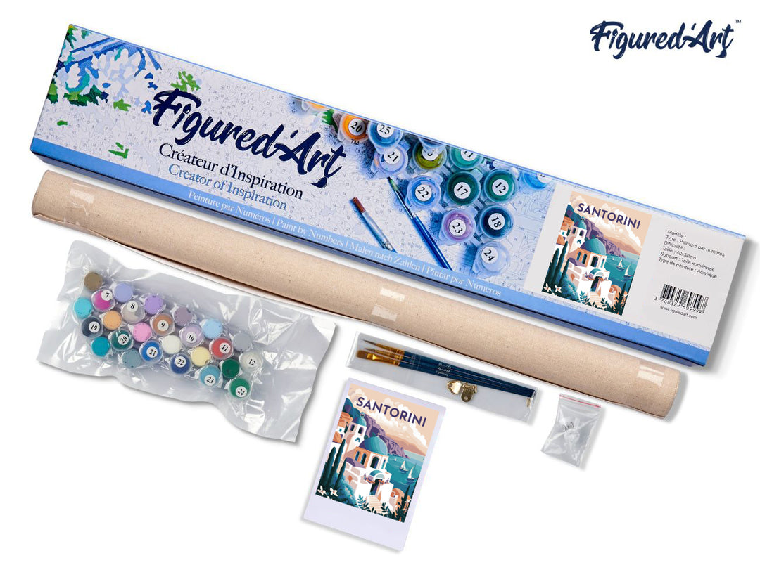 Malen nach Zahlen 40x50cm ohne Keilrahmen Figured’Art Reiseplakat Santorini