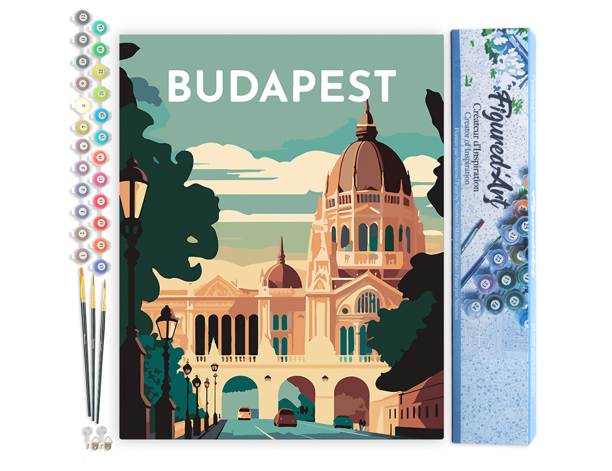Malen nach Zahlen 40x50cm ohne Keilrahmen Figured’Art Vintage-Poster Budapest - Kidis Art