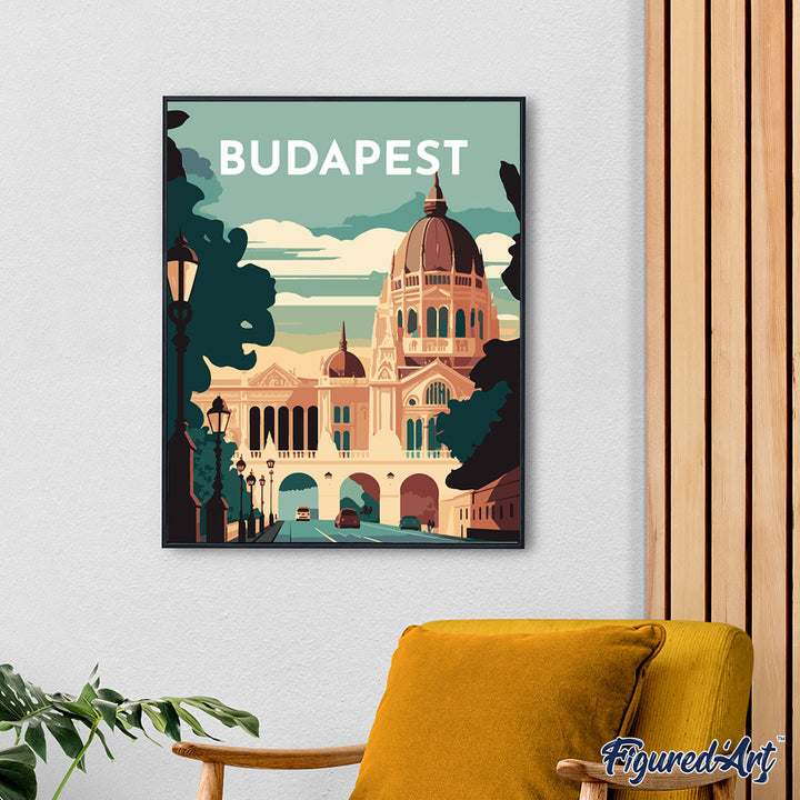 Malen nach Zahlen 40x50cm auf Keilrahmen gespannt Figured’Art Vintage-Poster Budapest