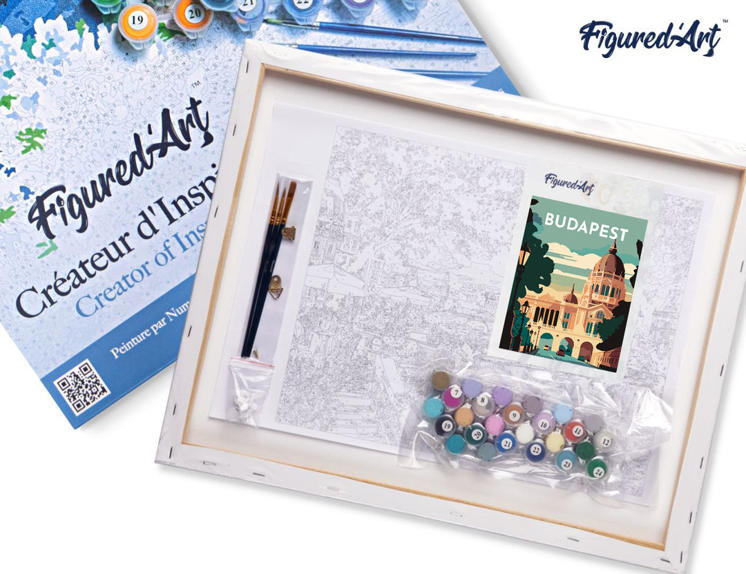 Malen nach Zahlen 40x50cm auf Keilrahmen gespannt Figured’Art Vintage-Poster Budapest