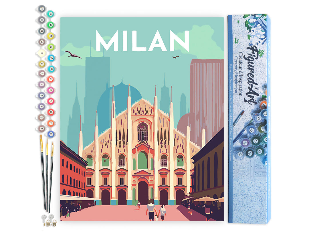 Malen nach Zahlen 40x50cm ohne Keilrahmen Figured’Art Vintage-Poster Mailand