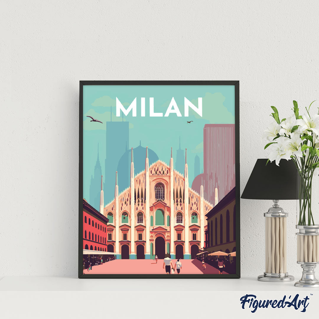 Malen nach Zahlen 40x50cm auf Keilrahmen gespannt Figured’Art Vintage-Poster Mailand - Kidis Art