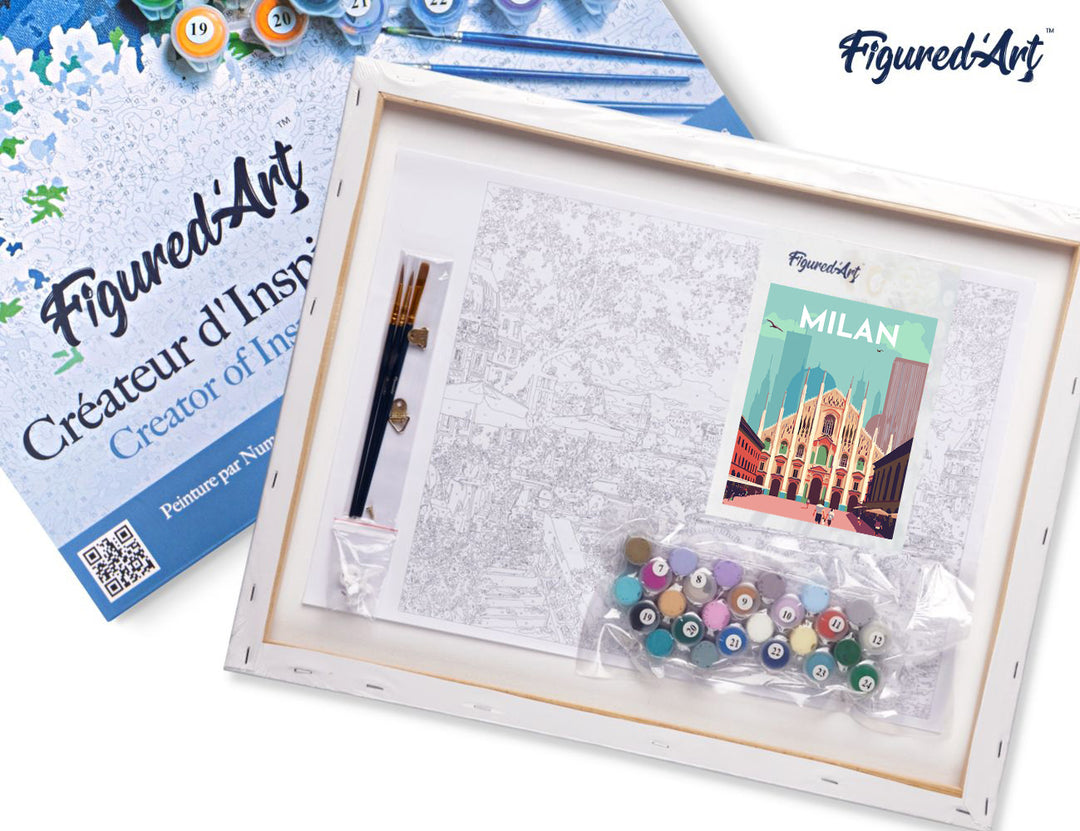 Malen nach Zahlen 40x50cm auf Keilrahmen gespannt Figured’Art Vintage-Poster Mailand