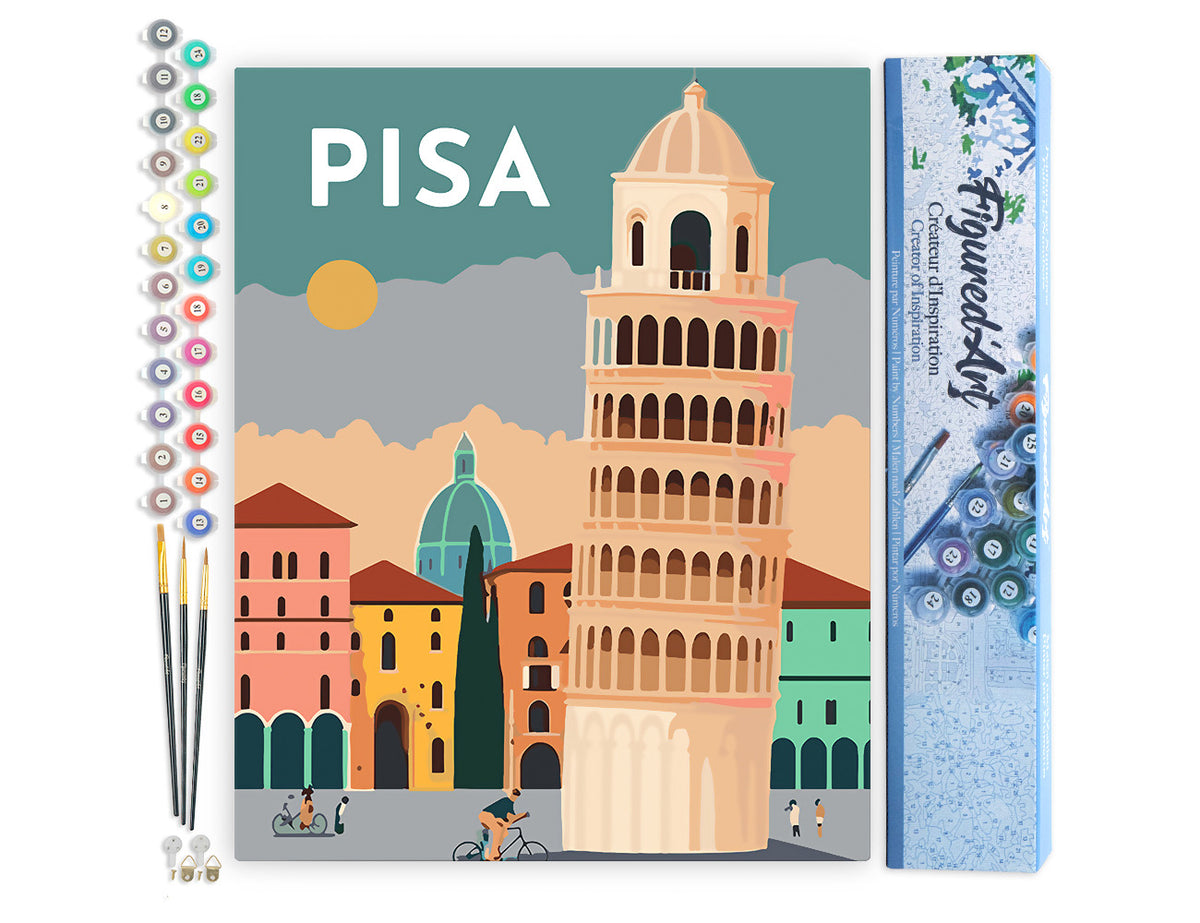 Malen nach Zahlen 40x50cm ohne Keilrahmen Figured’Art Vintage-Poster Pisa - Kidis Art