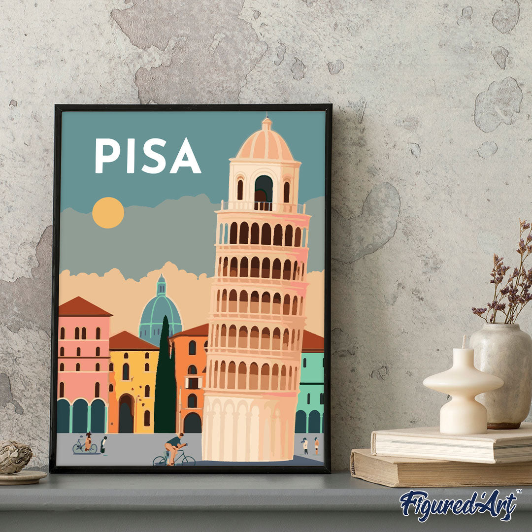 Malen nach Zahlen 40x50cm ohne Keilrahmen Figured’Art Vintage-Poster Pisa - Kidis Art