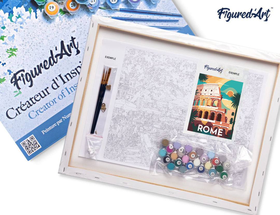 Malen nach Zahlen 40x50cm auf Keilrahmen gespannt Figured’Art Reiseplakat Rom