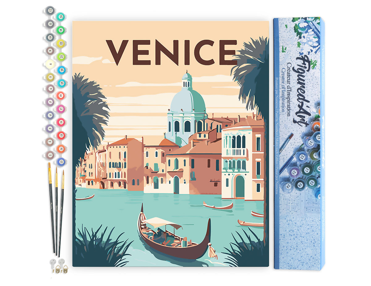 Malen nach Zahlen 40x50cm ohne Keilrahmen Figured’Art Vintage-Poster Venedig - Kidis Art