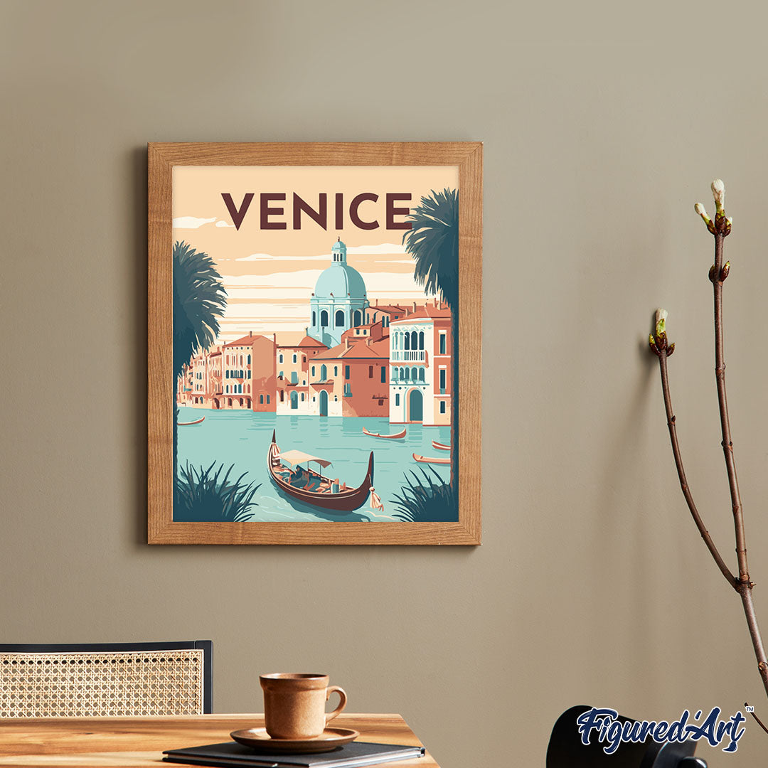 Malen nach Zahlen 40x50cm ohne Keilrahmen Figured’Art Vintage-Poster Venedig - Kidis Art