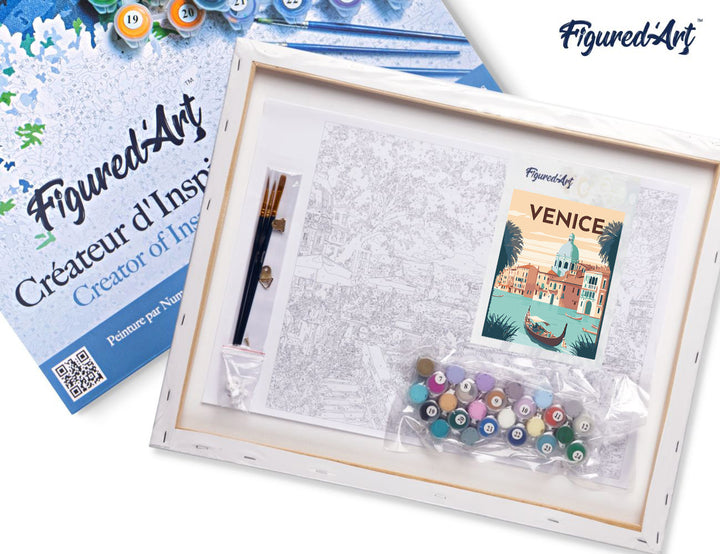 Malen nach Zahlen 40x50cm auf Keilrahmen gespannt Figured’Art Vintage-Poster Venedig