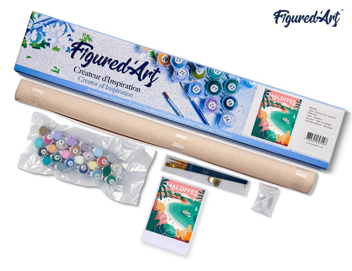 Malen nach Zahlen 40x50cm ohne Keilrahmen Figured’Art Vintage-Poster Malediven