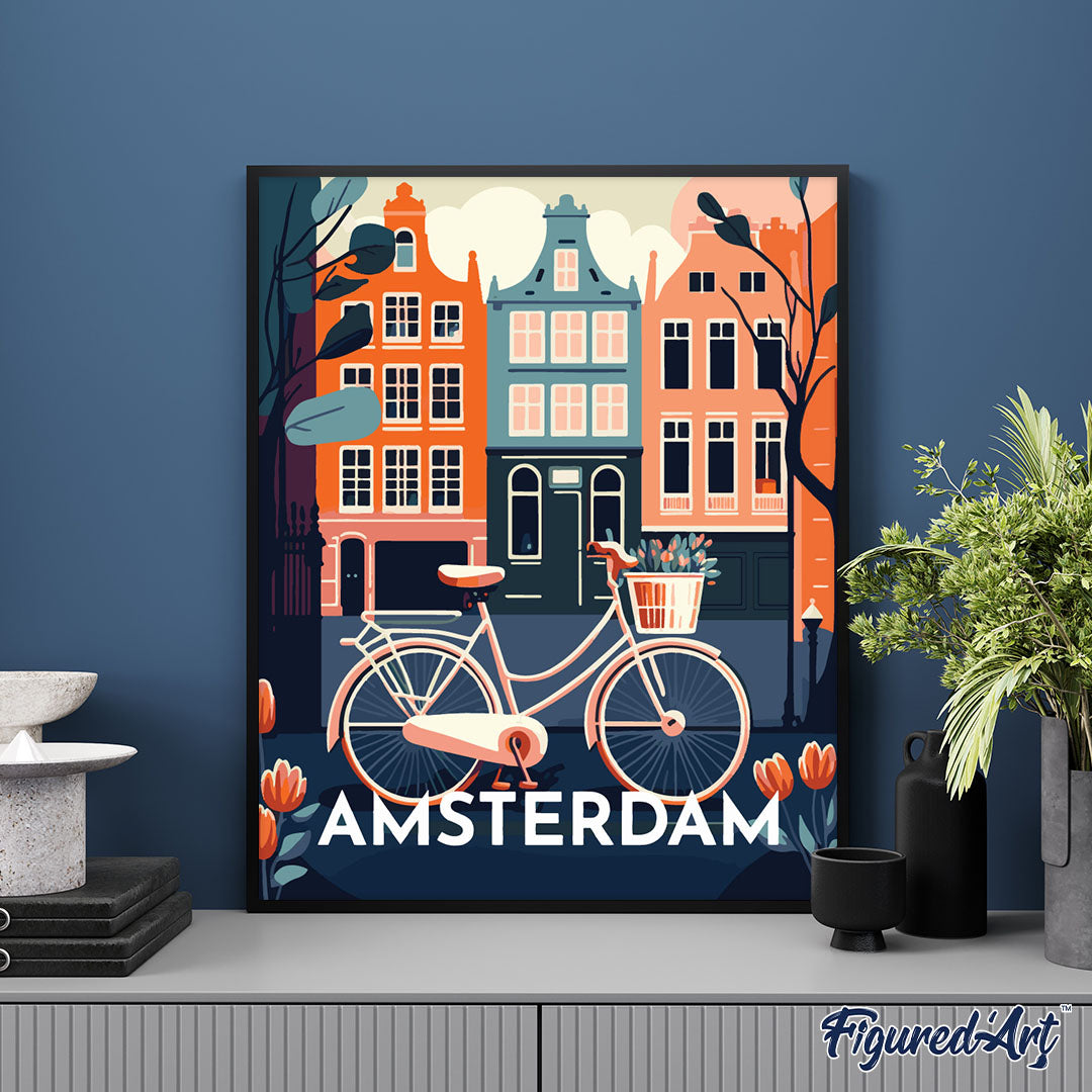Malen nach Zahlen 40x50cm auf Keilrahmen gespannt Figured’Art Reiseplakat Amsterdam - Kidis Art