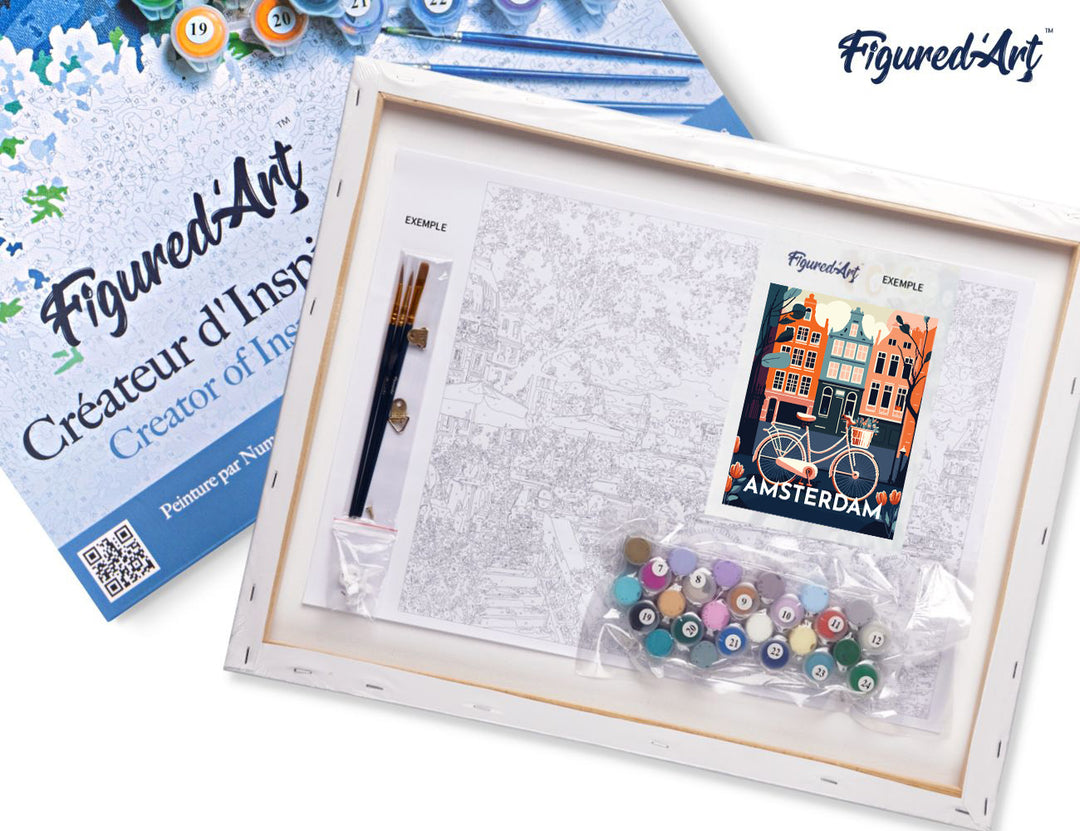 Malen nach Zahlen 40x50cm auf Keilrahmen gespannt Figured’Art Reiseplakat Amsterdam