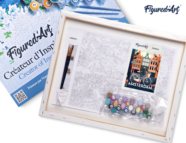 Malen nach Zahlen 40x50cm auf Keilrahmen gespannt Figured’Art Reiseplakat Amsterdam