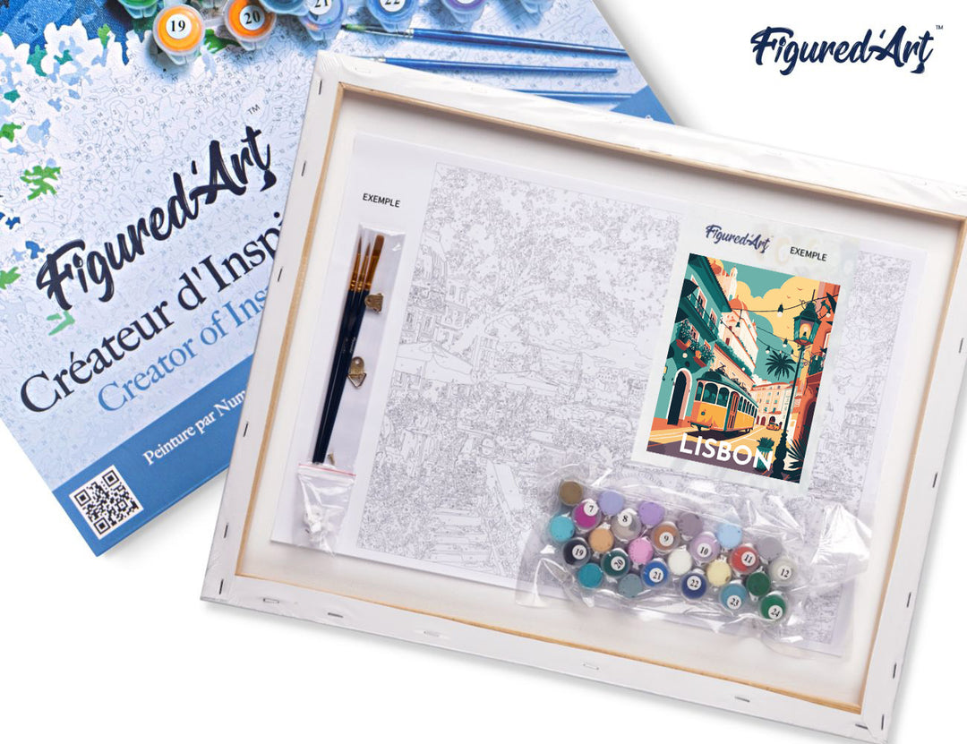 Malen nach Zahlen 40x50cm auf Keilrahmen gespannt Figured’Art Reiseplakat Lissabon