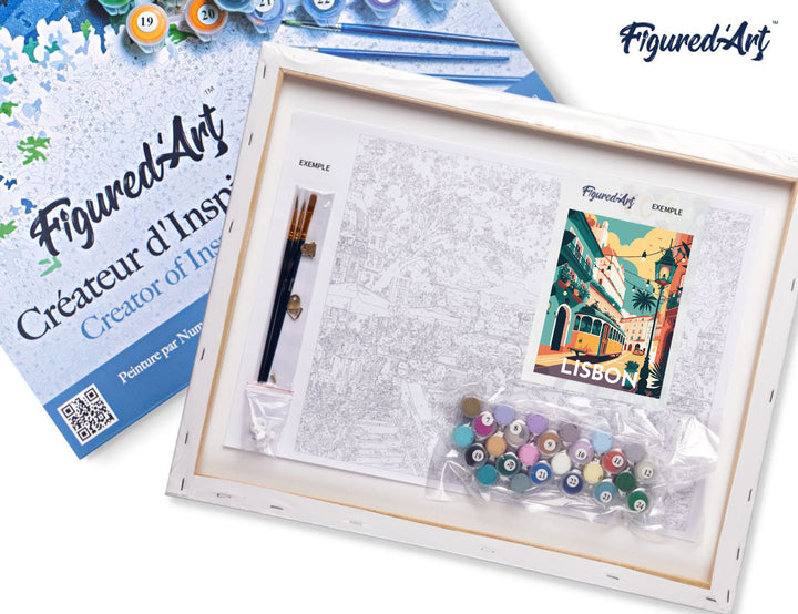 Malen nach Zahlen 40x50cm auf Keilrahmen gespannt Figured’Art Reiseplakat Lissabon