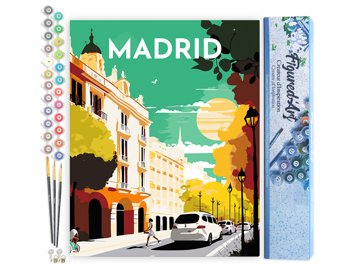 Malen nach Zahlen 40x50cm ohne Keilrahmen Figured’Art Vintage-Poster Madrid - Kidis Art