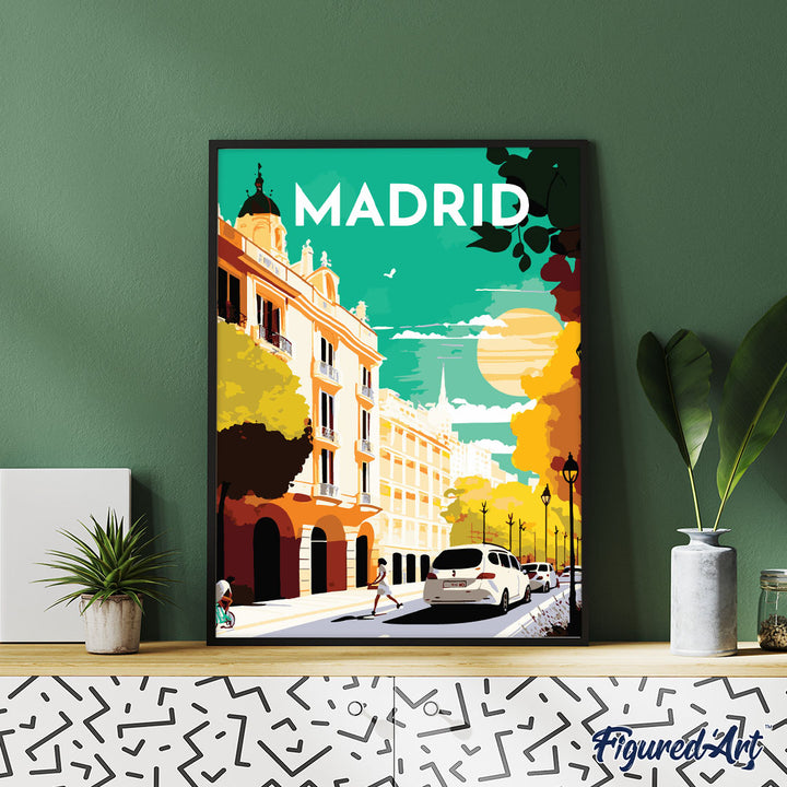 Malen nach Zahlen 40x50cm auf Keilrahmen gespannt Figured’Art Vintage-Poster Madrid