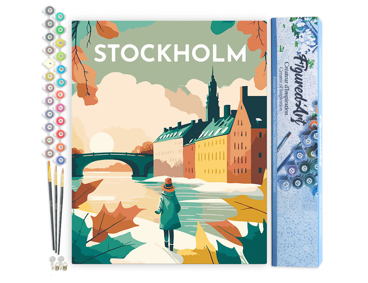 Malen nach Zahlen 40x50cm ohne Keilrahmen Figured’Art Vintage-Poster Stockholm