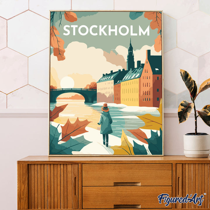 Malen nach Zahlen 40x50cm ohne Keilrahmen Figured’Art Vintage-Poster Stockholm