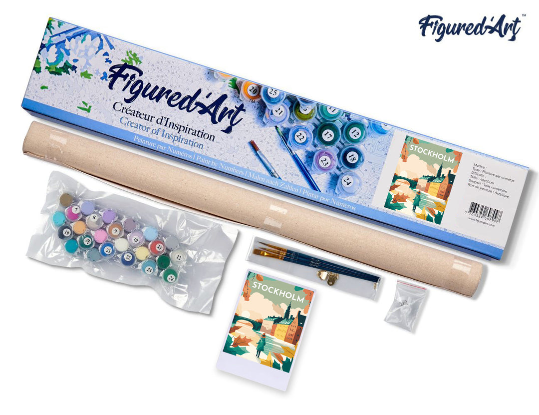 Malen nach Zahlen 40x50cm ohne Keilrahmen Figured’Art Vintage-Poster Stockholm