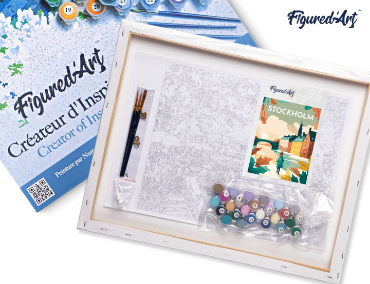 Malen nach Zahlen 40x50cm auf Keilrahmen gespannt Figured’Art Vintage-Poster Stockholm