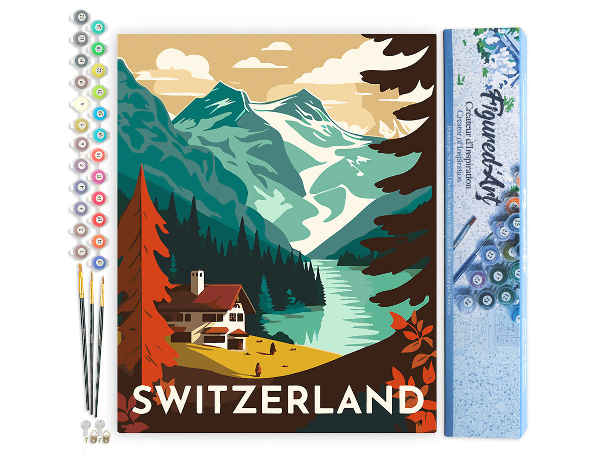 Malen nach Zahlen 40x50cm ohne Keilrahmen Figured’Art Vintage-Poster Bern - Kidis Art