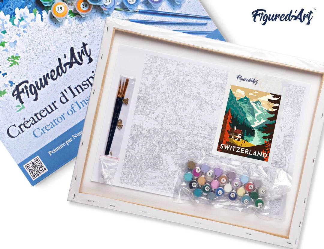 Malen nach Zahlen 40x50cm auf Keilrahmen gespannt Figured’Art Vintage-Poster Bern