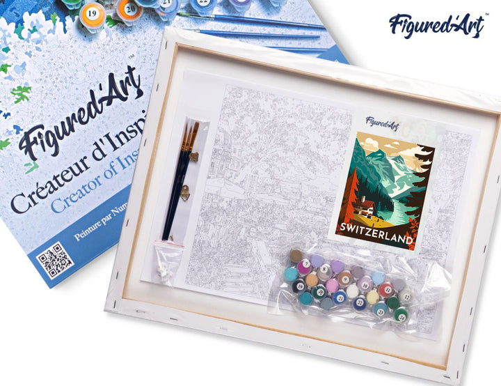 Malen nach Zahlen 40x50cm auf Keilrahmen gespannt Figured’Art Vintage-Poster Bern