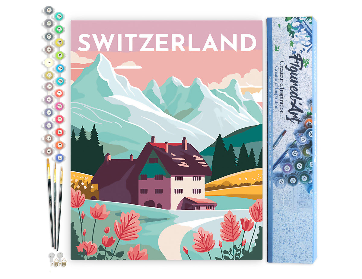 Malen nach Zahlen 40x50cm ohne Keilrahmen Figured’Art Vintage-Poster Luzern - Kidis Art