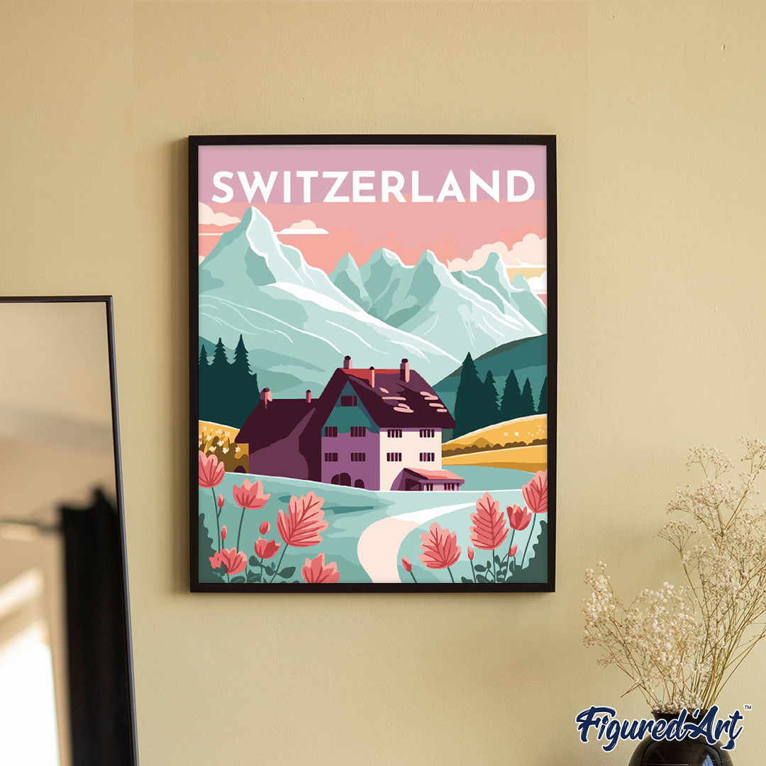 Malen nach Zahlen 40x50cm ohne Keilrahmen Figured’Art Vintage-Poster Luzern - Kidis Art