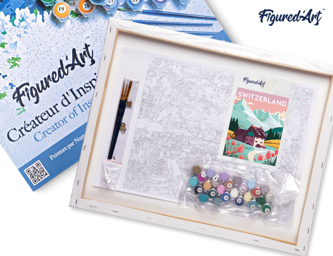 Malen nach Zahlen 40x50cm auf Keilrahmen gespannt Figured’Art Vintage-Poster Luzern