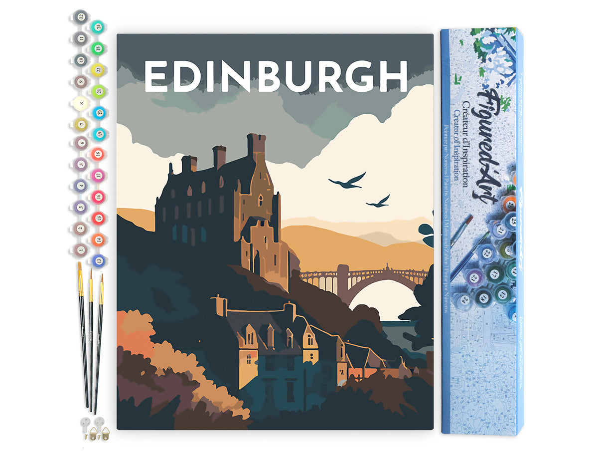 Malen nach Zahlen 40x50cm ohne Keilrahmen Figured’Art Vintage-Poster Edinburgh - Kidis Art