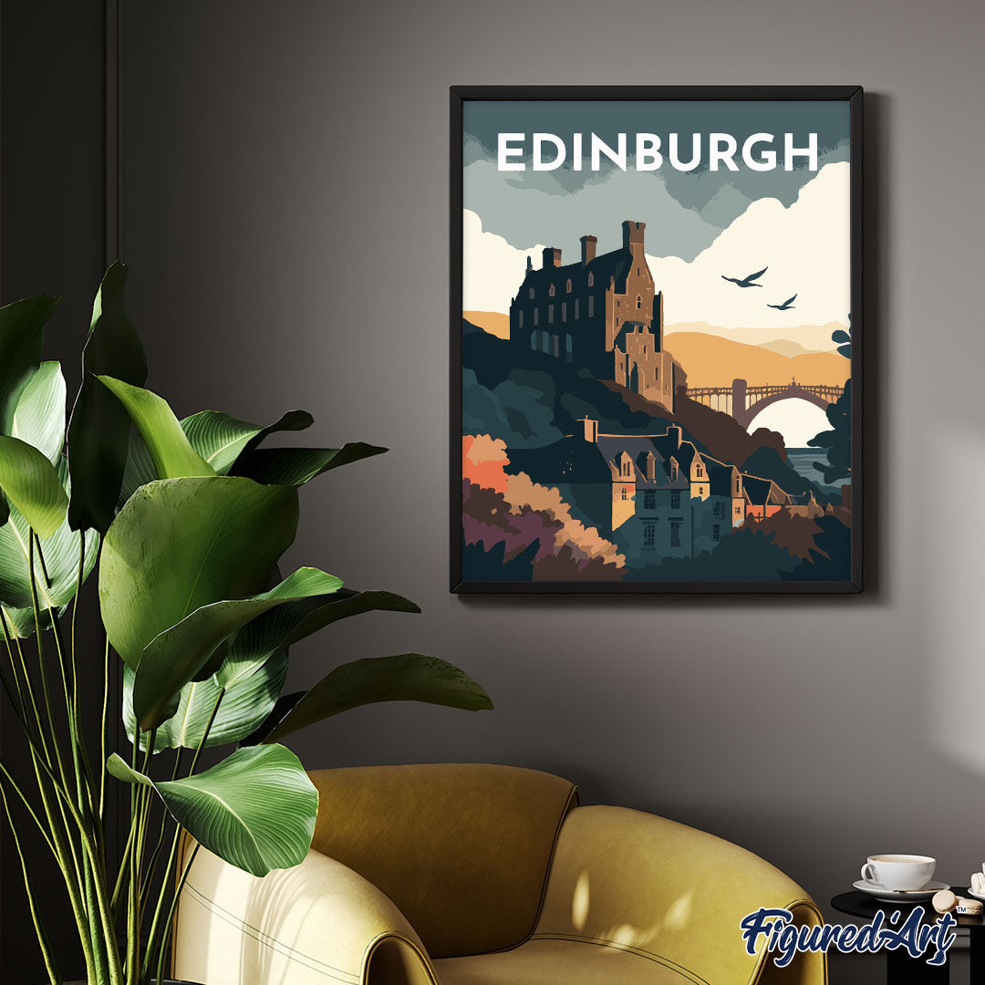 Malen nach Zahlen 40x50cm ohne Keilrahmen Figured’Art Vintage-Poster Edinburgh