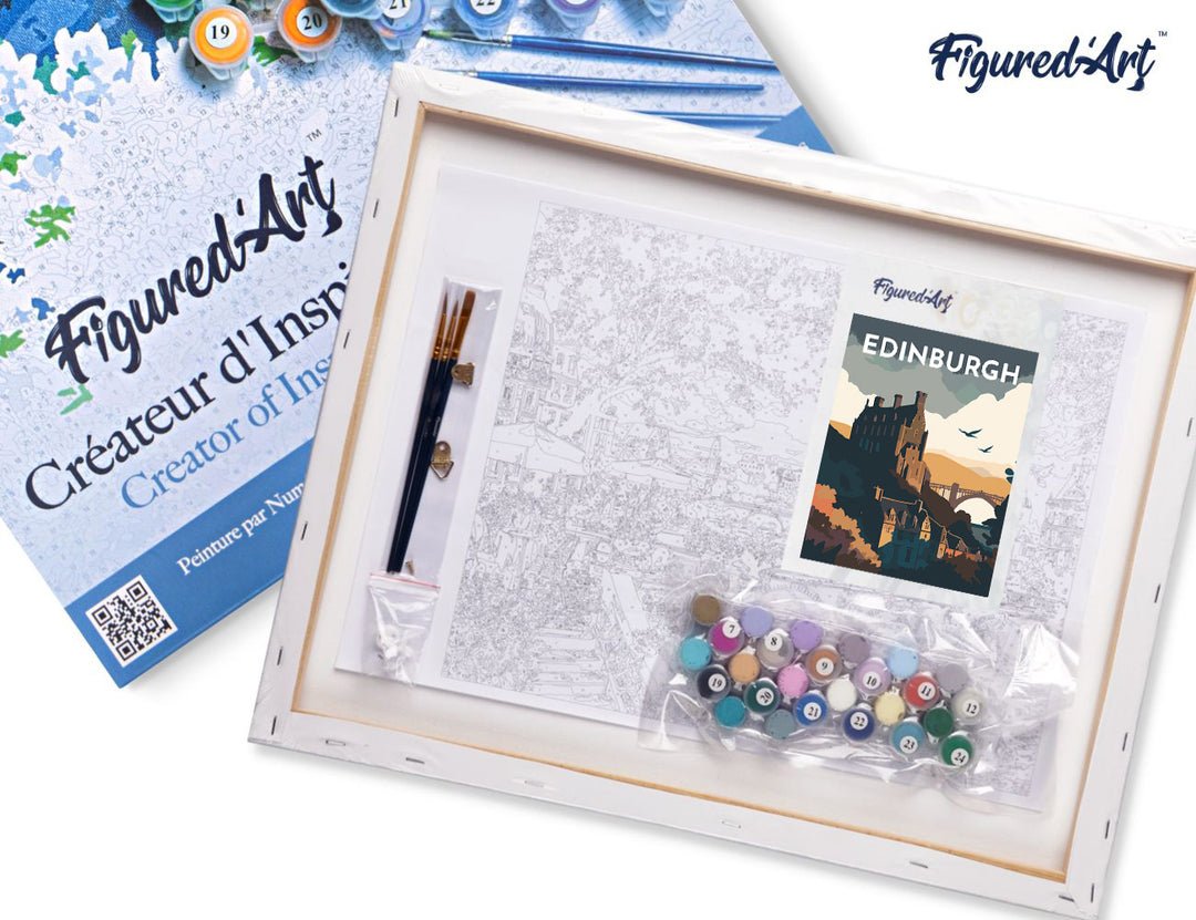 Malen nach Zahlen 40x50cm auf Keilrahmen gespannt Figured’Art Vintage-Poster Edinburgh